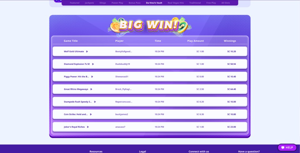High 5 Casino leaderboard