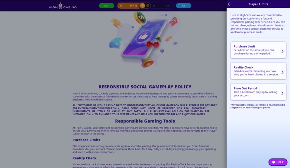 High 5 Casino Player Limits