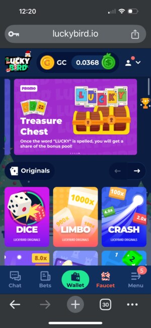 LuckyBird mobile screen
