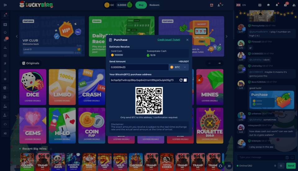 LuckyBird purchase screen