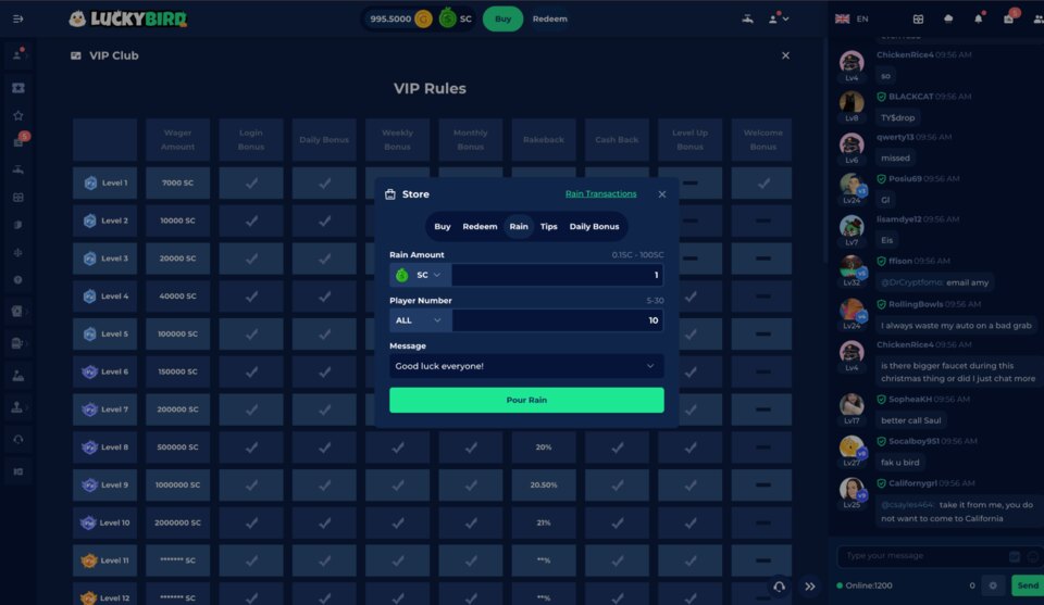 LuckyBird rain feature