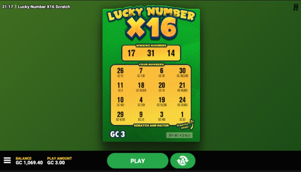 Clubs Casino Lucky Number X16 Scratch