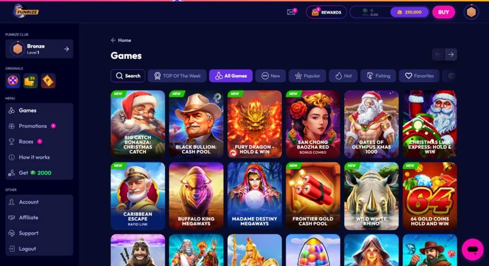 Funrize Casino Desktop Homepage