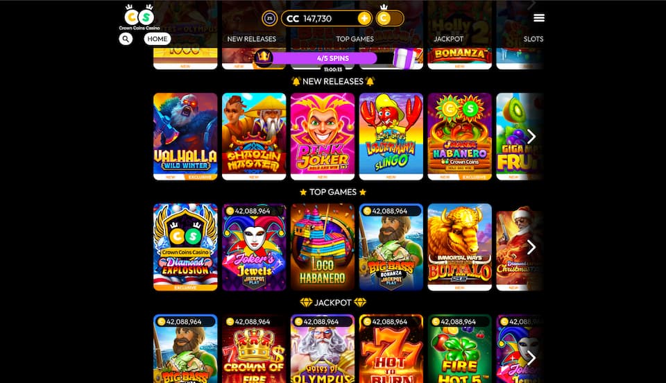 Games lobby at Crown Coins casino