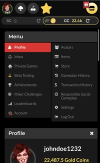 Global Poker Mobile Menu