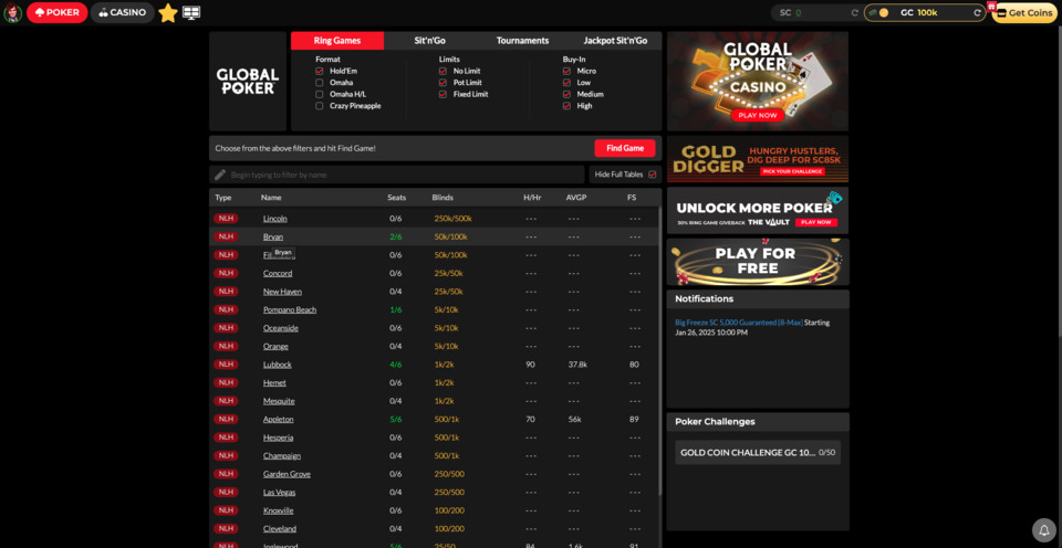 Global Poker Ring Games