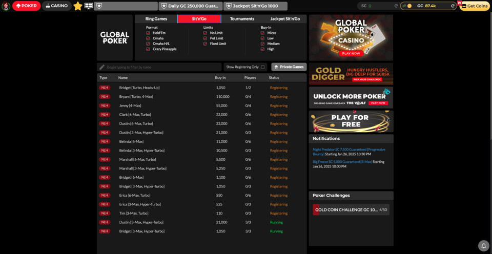 Global Poker Sit 'n' Go