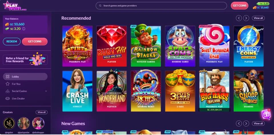 PlayFame Homepage