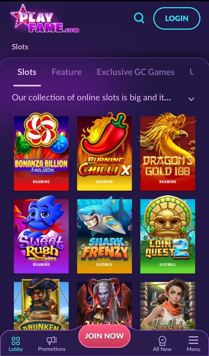 PlayFame mobile screen