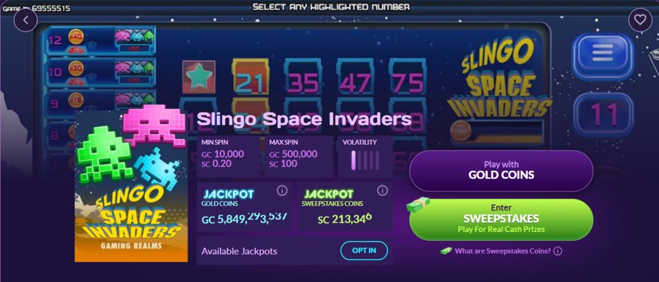 PlayFame Sling Space Invaders Slot Game