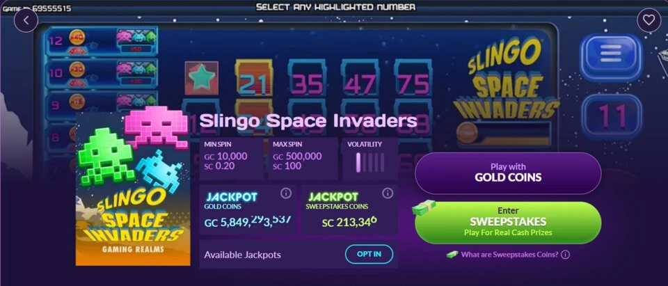PlayFame Sling Space Invaders Slot Game