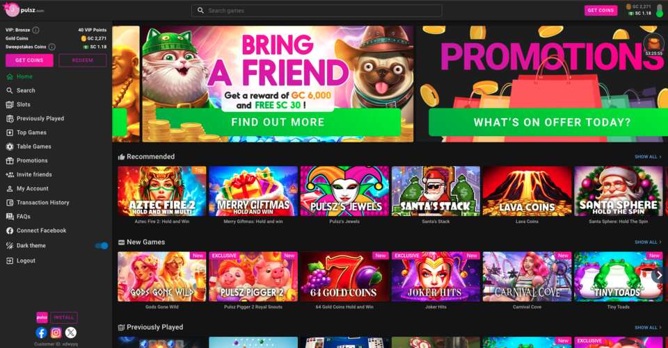 Pulsz Casino Homepage