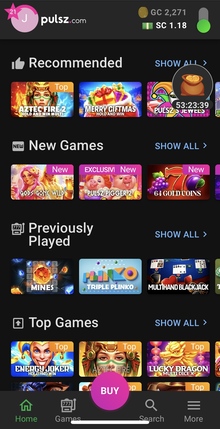 Pulsz Casino Mobile Screen
