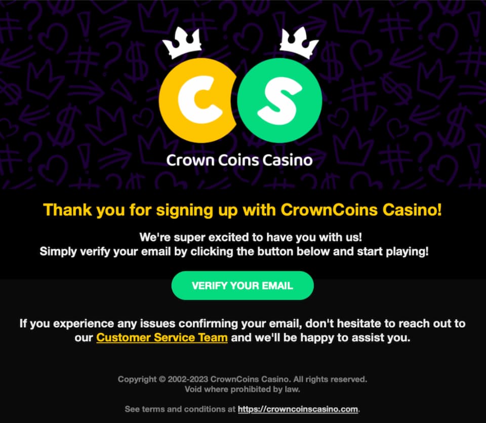 Sign up flow at Crown Coins casino