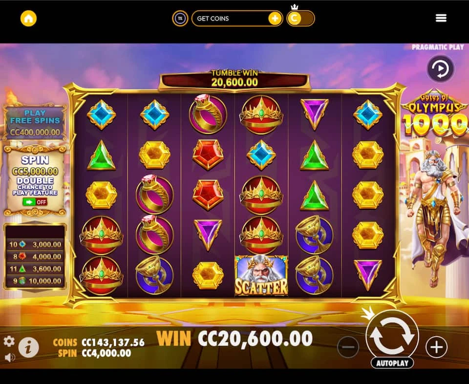 'Zeus' slot game at Crown Coins casino