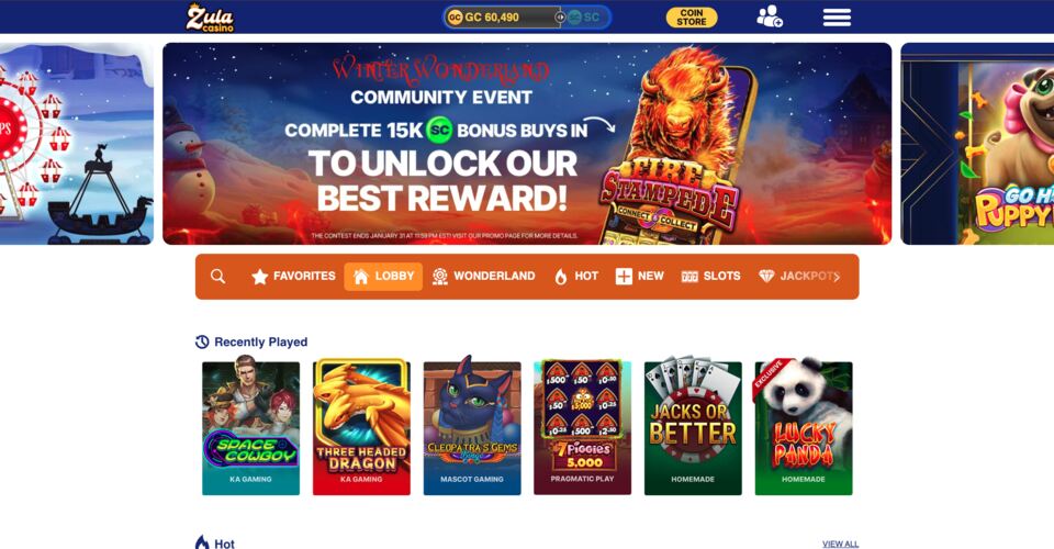 Zula Casino Homepage