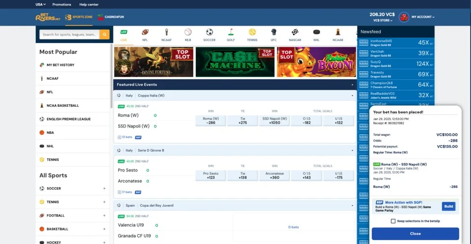 BetRivers.net Sports Bet Placed Notification