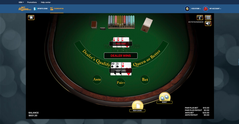 BetRivers.net Poker Table Game