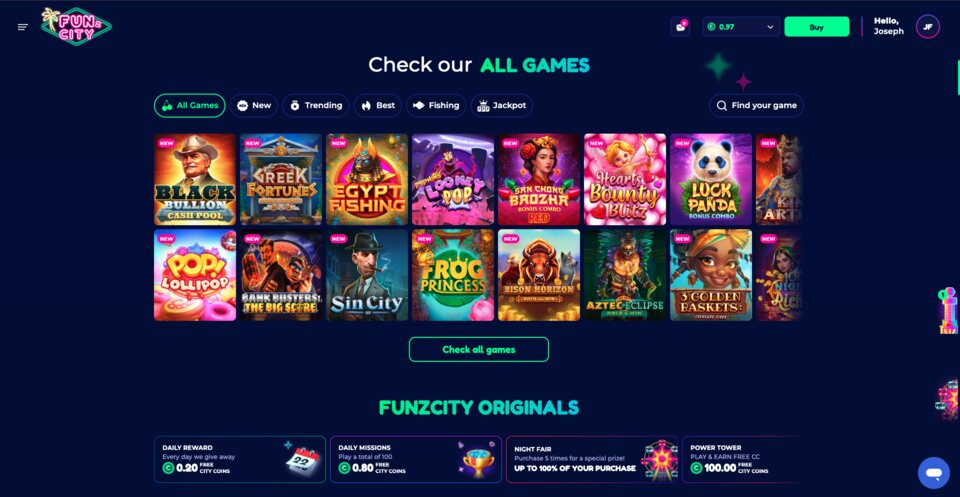 FunzCity Games Menu