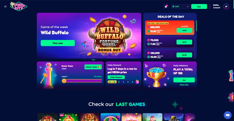 FunzCity Sweepstakes Casino Homepage