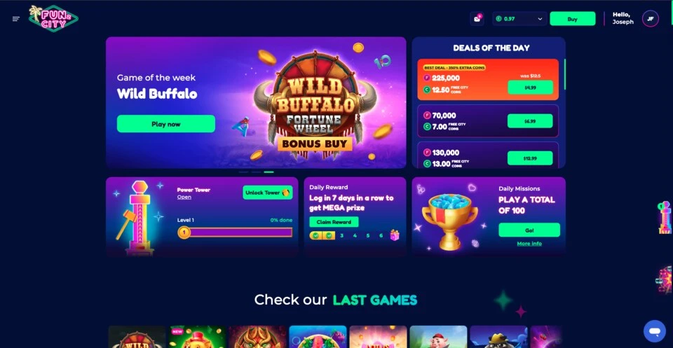 FunzCity Sweepstakes Casino Homepage
