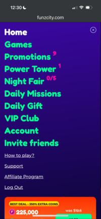 FunzCity mobile menu