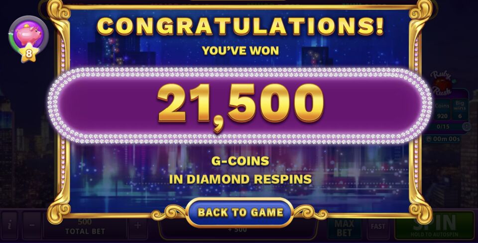 Gambino Slots Congrats Screen