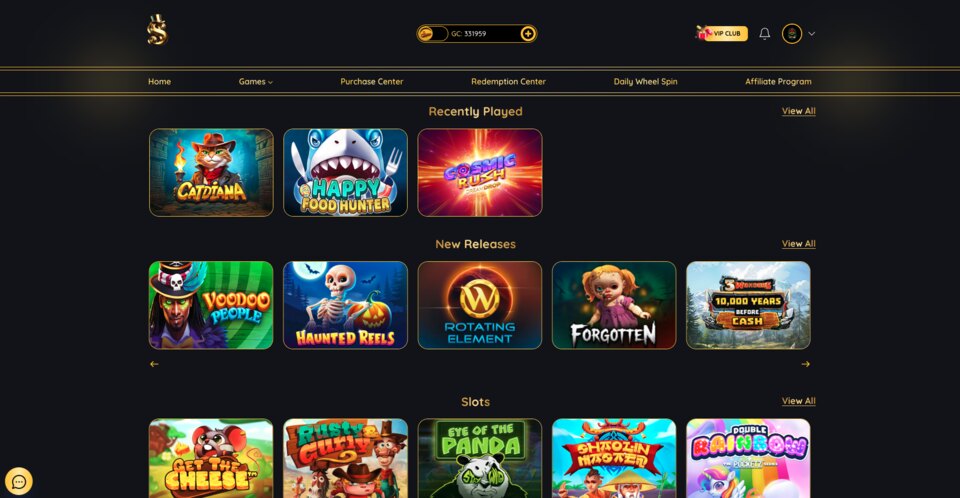 Scrooge Casino Homepage