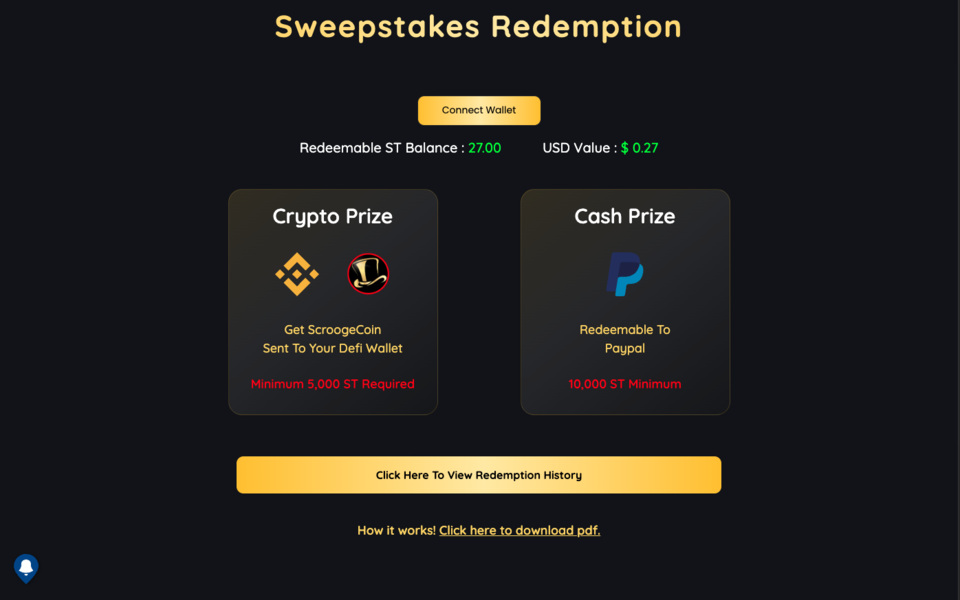 Scrooge Casino Redemption Screen