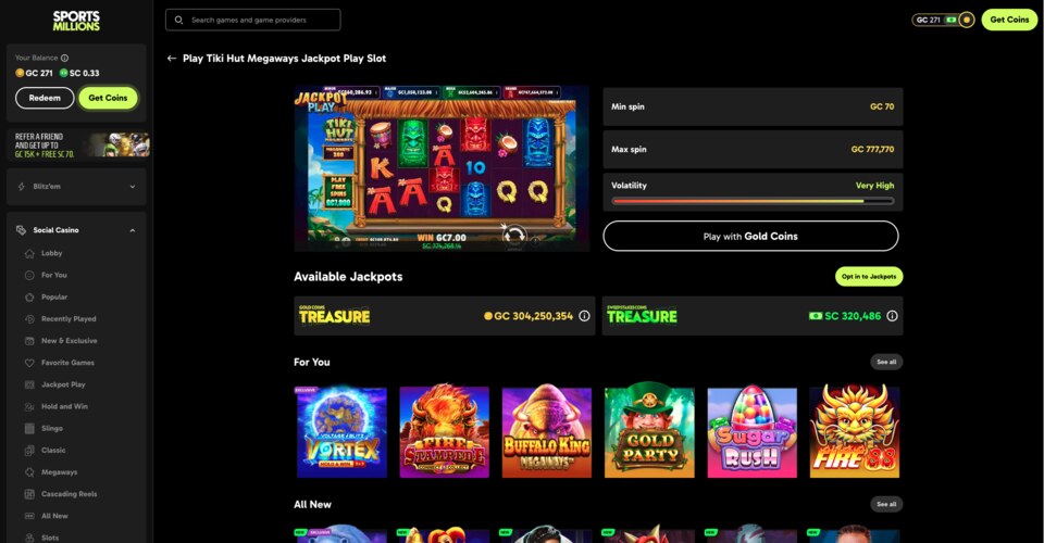 SportsMillions Games Selection