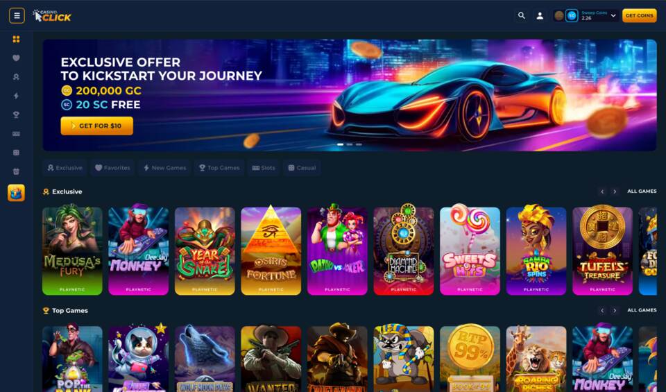 Casino.Click Sweeps Casino Homepage