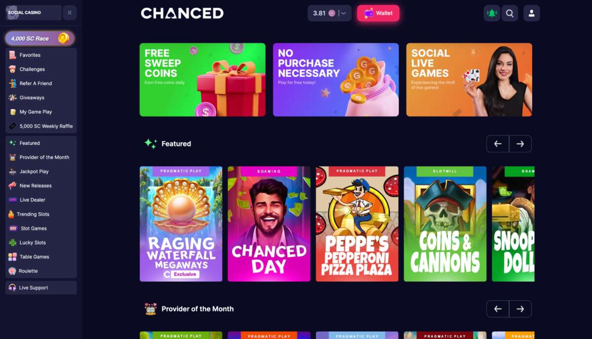 Chanced Casino Homepage