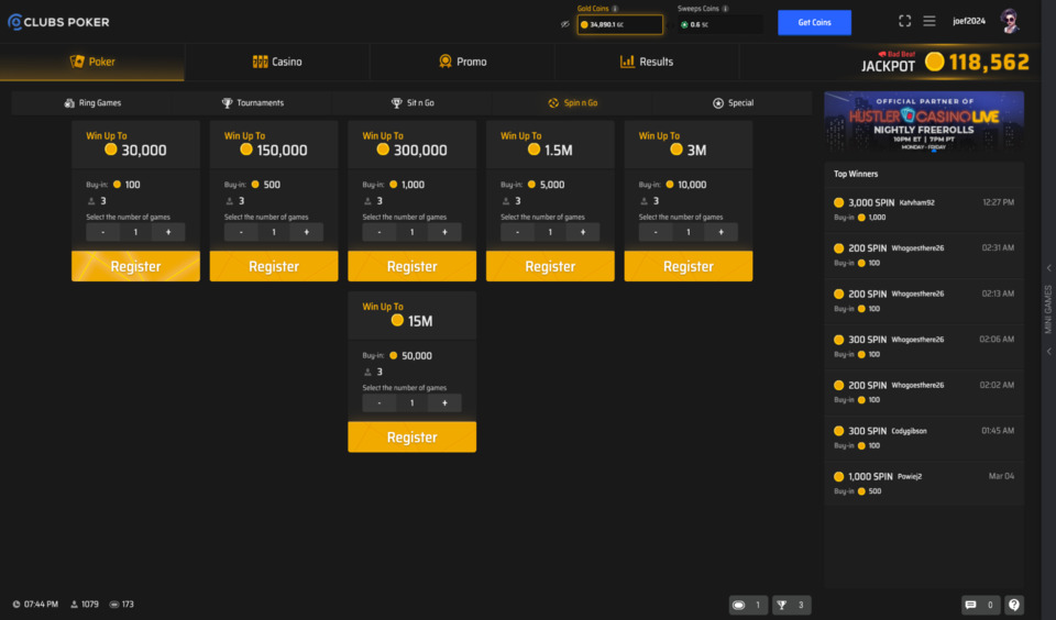 Clubs Poker Spin n'Go