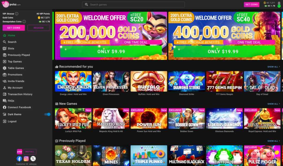 Pulsz Casino Homepage