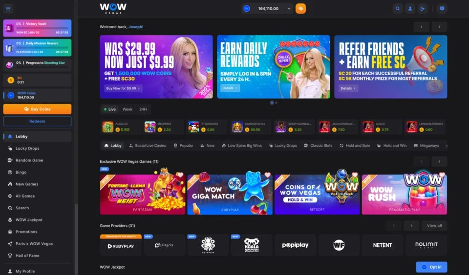 Wow Vegas Homepage