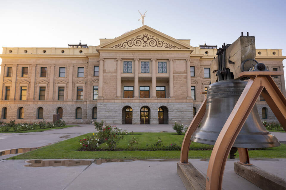 State House and Liberty Bell Front Lawn Arizona Capital Building Phoenix
