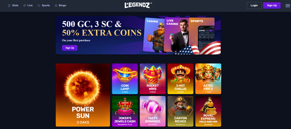 Legendz Social Casino homepage