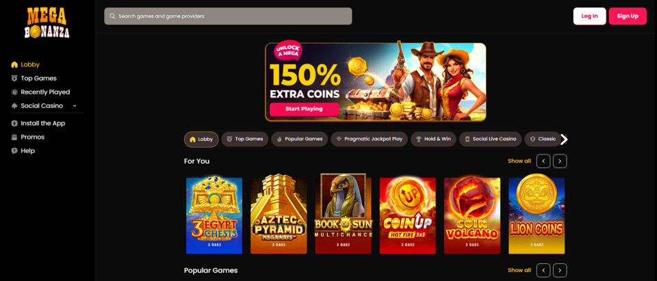 Mega Bonanza Homepage