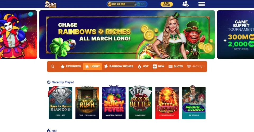 Zula Casino Homepage March