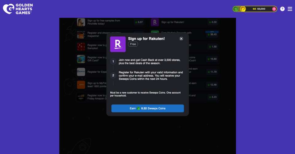 Golden Heart Games Rakuten Signup