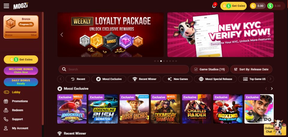Moozi Casino Homepage