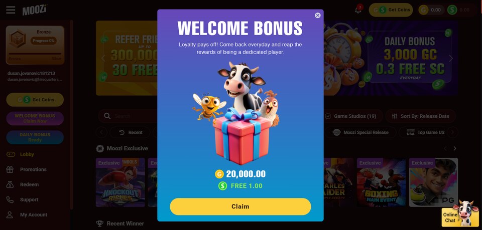 Moozi Sweeps Casino Welcome Bonus