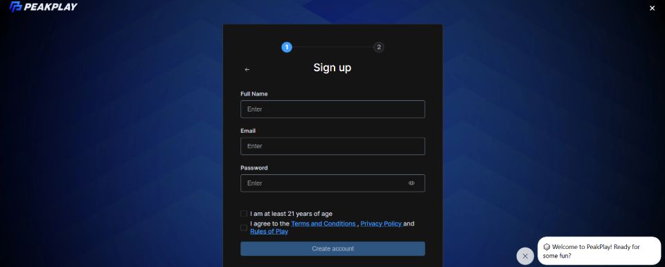 PeakPlay Signup Process
