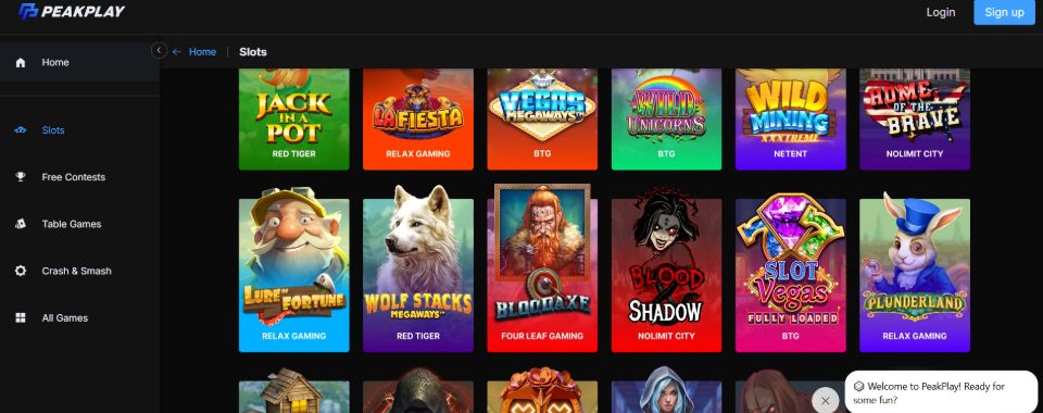 PeakPlay Slots Screen