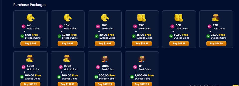 SpeedSweeps Purchase packages