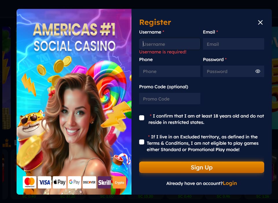 SpeedSweeps signup screen