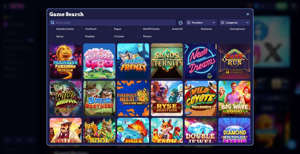 Game Search Screen at Sixty6 Sweepstakes Online Casino