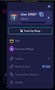 Sixty6 Sweeps Casino Mobile Menu
