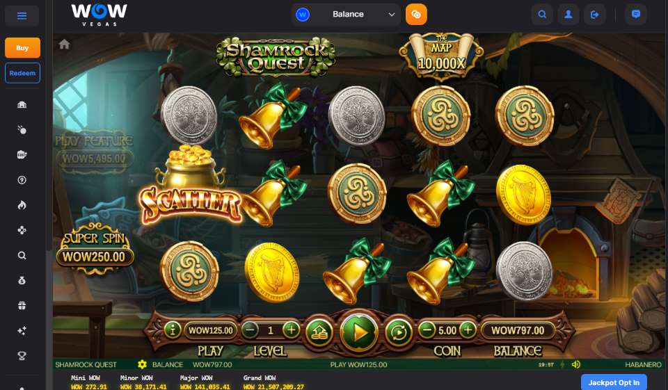 Shamrock Quest Casino Game at Wow Vegas Sweepstakes Casino