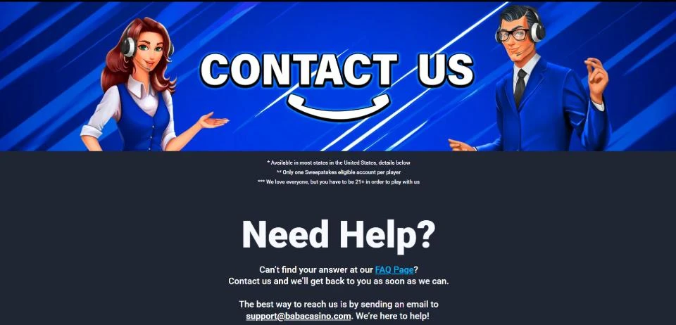Baba Casino Contact Page